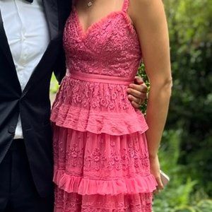 NEEDLE & THREAD - Iris Layered Embroidered Cami Maxi Hot Pink Gown